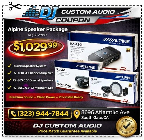 Alpine R Series Speaker System Package R2-S65 6 1/2" 2-Way & R2-S65C Component Speakers R2-A60F 4-Channel Amplifier 🚨 Payment Options Available 🚨