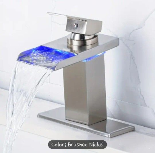 Waterfall Spout Bathroom Faucet with Color Changing LED