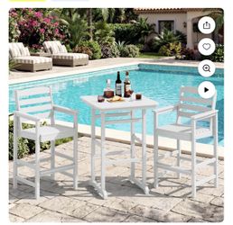 SERWALL Tall Adirondack Bar Chairs and Table 3 Pieces Set, Adirondack Bar Height Chairs Set of 2 and Bar Table, Outdoor Bar Stools Set for Bistro, Poo