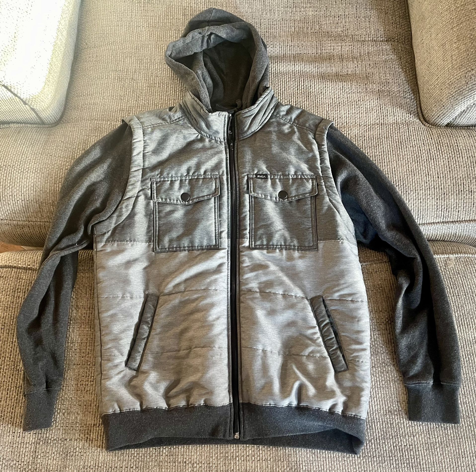 RVCA Nature x Industry Men's Zip Up Vest Hoodie Jacket Size M Black gray