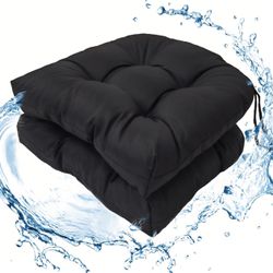 New Black Outdoor Tufted Seat Chair Cushions, 2 Pack for Patio Wicker, Waterproof