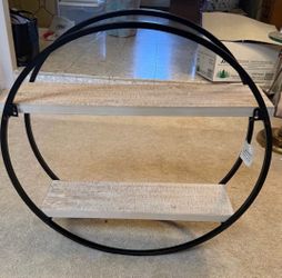 Brand New Kirkland’s Circle Double Wood Shelf in Original Box Not Assmebled