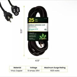 GoGreen Power GG-13825BK - 14/3 25 ft' SJTW Outdoor Extension Cord - Black (1PAC