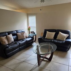 Leather sofas and coffee table