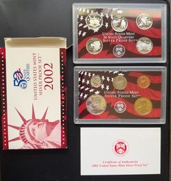 2002 US Silver Proof Set 10 Coins in Original OGP