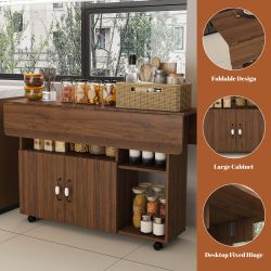 Multi-Functional Folding Table with Storage Shelves and Wheels, 47 Inch Foldable Dining Table for Small Spaces, Compact Desk for Kitchen, Dorm, Office