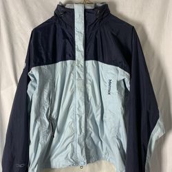 Marmot Jacket Mens M Blue Full Zip Logo Lined Hooded Windbreaker Rain Coat