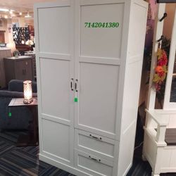 White Wardrobe Armoire With Shelfs And 2 Drawers