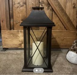 Large Black Decorative Lantern with Candle