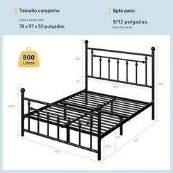 Allewie 14-Inch Full Size Metal Platform Bed Frame with Victorian Vintage Headboard and Footboard/Mattress Base/Under Bed Storage/No Box Spring Needed