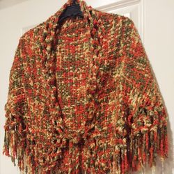 KNITTED UNIQUE FRINGED SHAWL  ( HANDMADE )