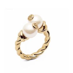 TORY BURCH GOLD PEARL TWISTED ROPE RING SIZE 7