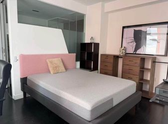 Upholstered Queen Platform Bed Frame with Padded Headboard - Like New