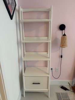 West elm White Ladder Bookshelf with Bottom Drawer