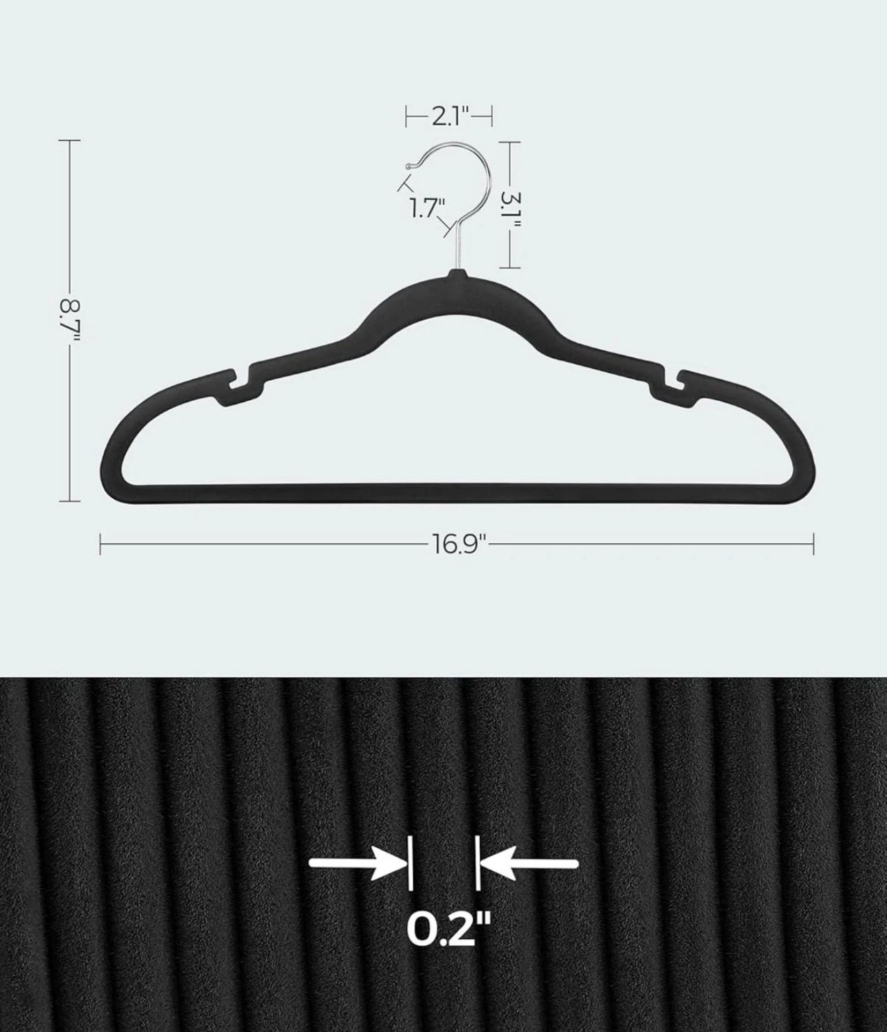 SONGMICS Velvet Non-Slip Clothes Hangers w/ Shoulder Notches Set of 50 - Black