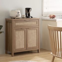 SCEWA10004OA new in box  Buffet Cabinet Sideboard with Storage, Rattan Accent Cabinet with Doors Drawer, Boho Credenzas Farmhouse Buffet Table Console