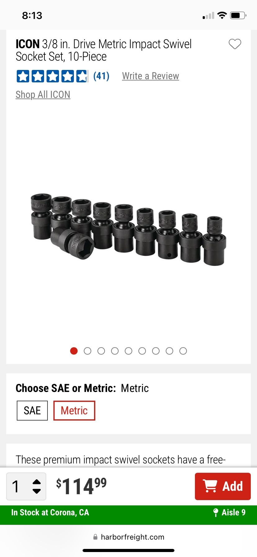 ICON 3/8” Impact Swivel Socket Set”FIRM”