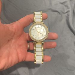 Gold and White Michael Kors Watch