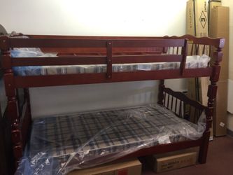 Cherry bunk bed with mattresses