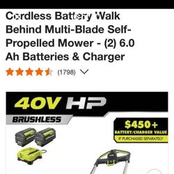 Lawn Mover Ryoby 40 Volt 2 Baterías 1 Cargador Self Propelled
