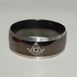 Stainless Steel Masonic Band Ring Size 9