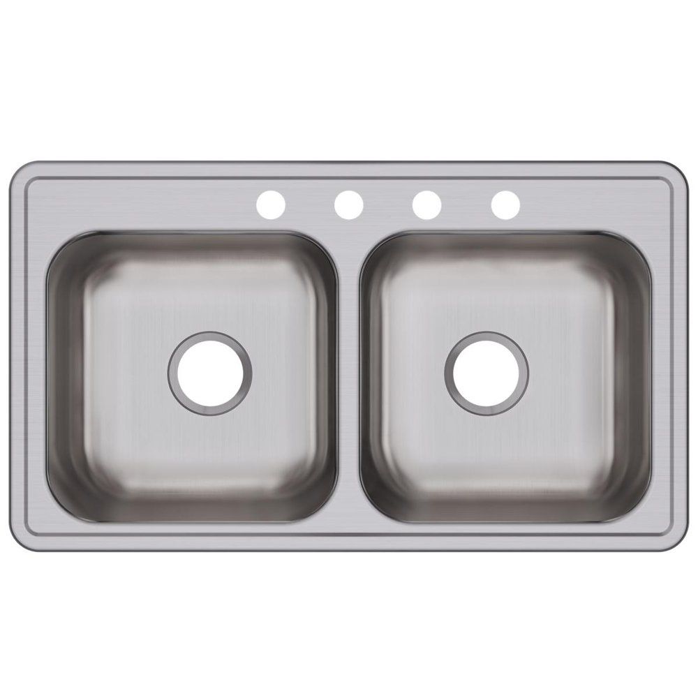 Dayton Stainless Steel 33" x 19" x 8", Equal Double Bowl Drop-in Sink
