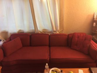 Red and Navy Trim Sofa/Couch