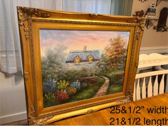 Large Original Oil Painting - Cozy Cottage Landscape by C. Jaffey (25.5" x 21.5")