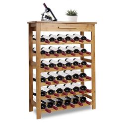 Kinsuite Bamboo Wine Rack Modular Wine Storage Holder Display Shelves for Storing Bottles at Home 36 Bottle Wine Rack Free Standing Floor 6 Shelves wi