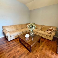 Basset Sectional in Beige Microfiber (Faux Suede)