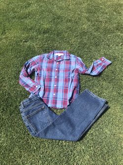 BACK TO SCHOOL: REDUCED: Boy’s nice shirt and jeans- Good brands! Cat & Jack Pants size: 8 relaxed Husky. Old Navy Shirt size: 8 M