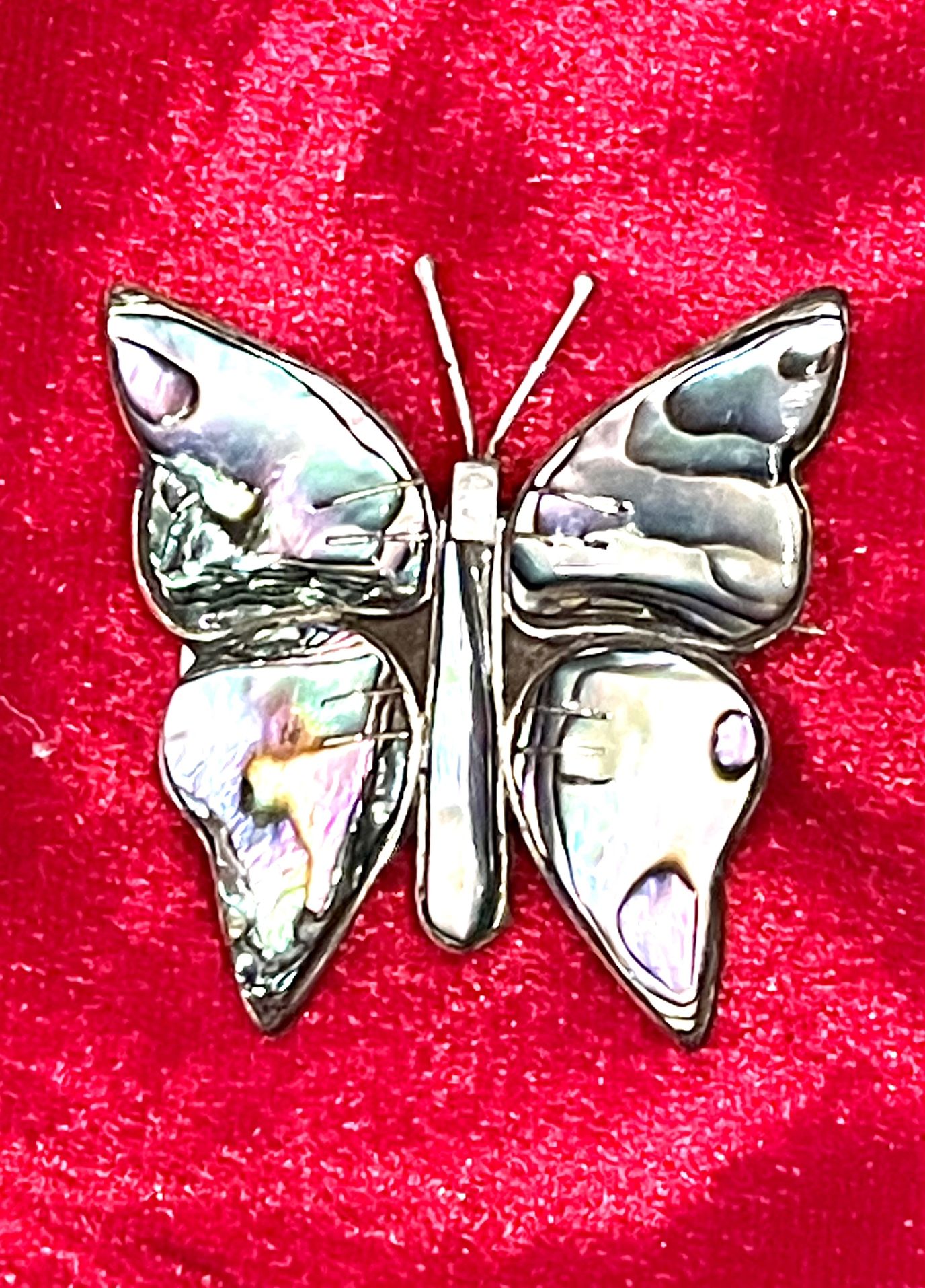 Antique Taxco Sterling Abalone Butterfly Brooch