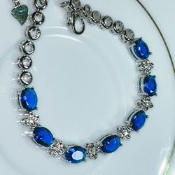 Blue Sapphire Bracelet White Gold-Filled 925 Sterling silver/ Blue Sapphire Tennis Bracelet