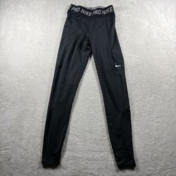 Nike Pro Leggings Women’s Size XS Black Dri Fit Swoosh Running Gym High #3C