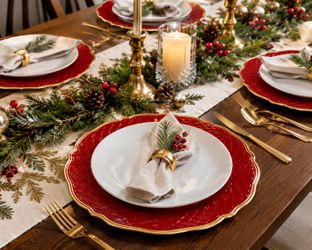 Set of 6 Red Gold Plastic Charger Plates 13" Decorative Holiday Table