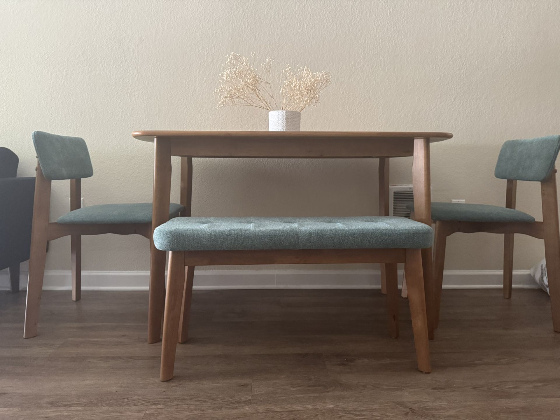 Buylateral 4pc Nettie Mid Century Modern Dining Set with Bench Walnut/Teal