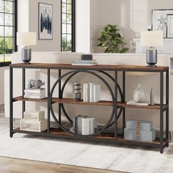 Tribesigns Extra Long Console Table, 70.9 inch Narrow Sofa Tables with 3 Tier Wood Storage Shelves Industrial Metal Frame for Entryway Hallway Living 