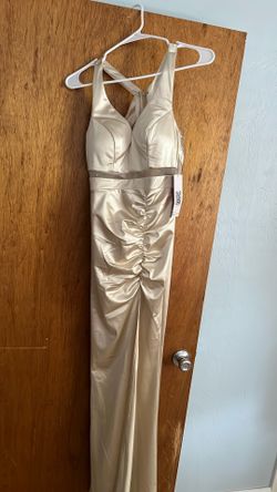 Emerald Sundae Sand Color Satin Long Dress