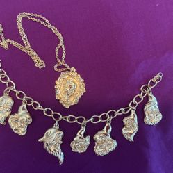 Vintage Gold Plated Disney Bracelet & Necklace 