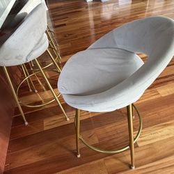 Set Of 4 High Chairs Grey Velvet With Golden Legs