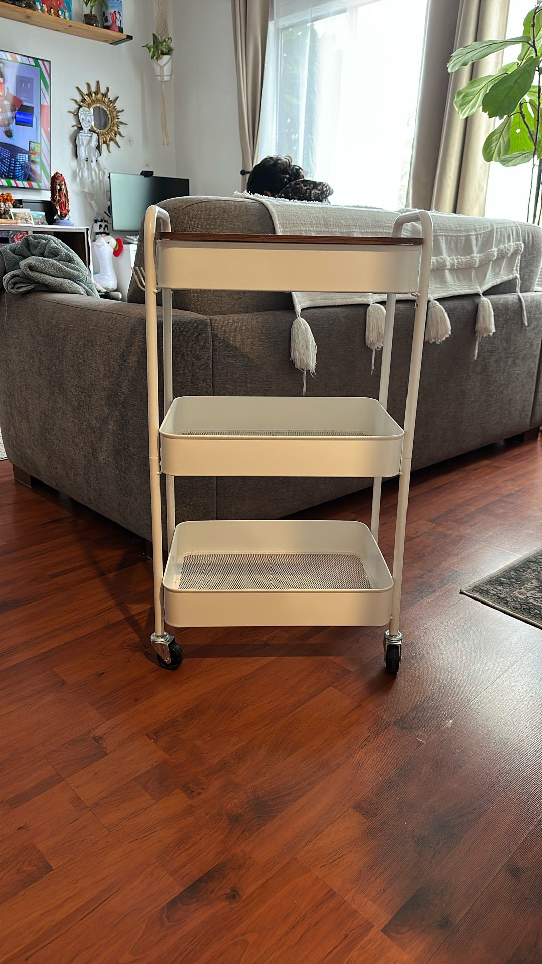 White Cart With Wheels And Table Top
