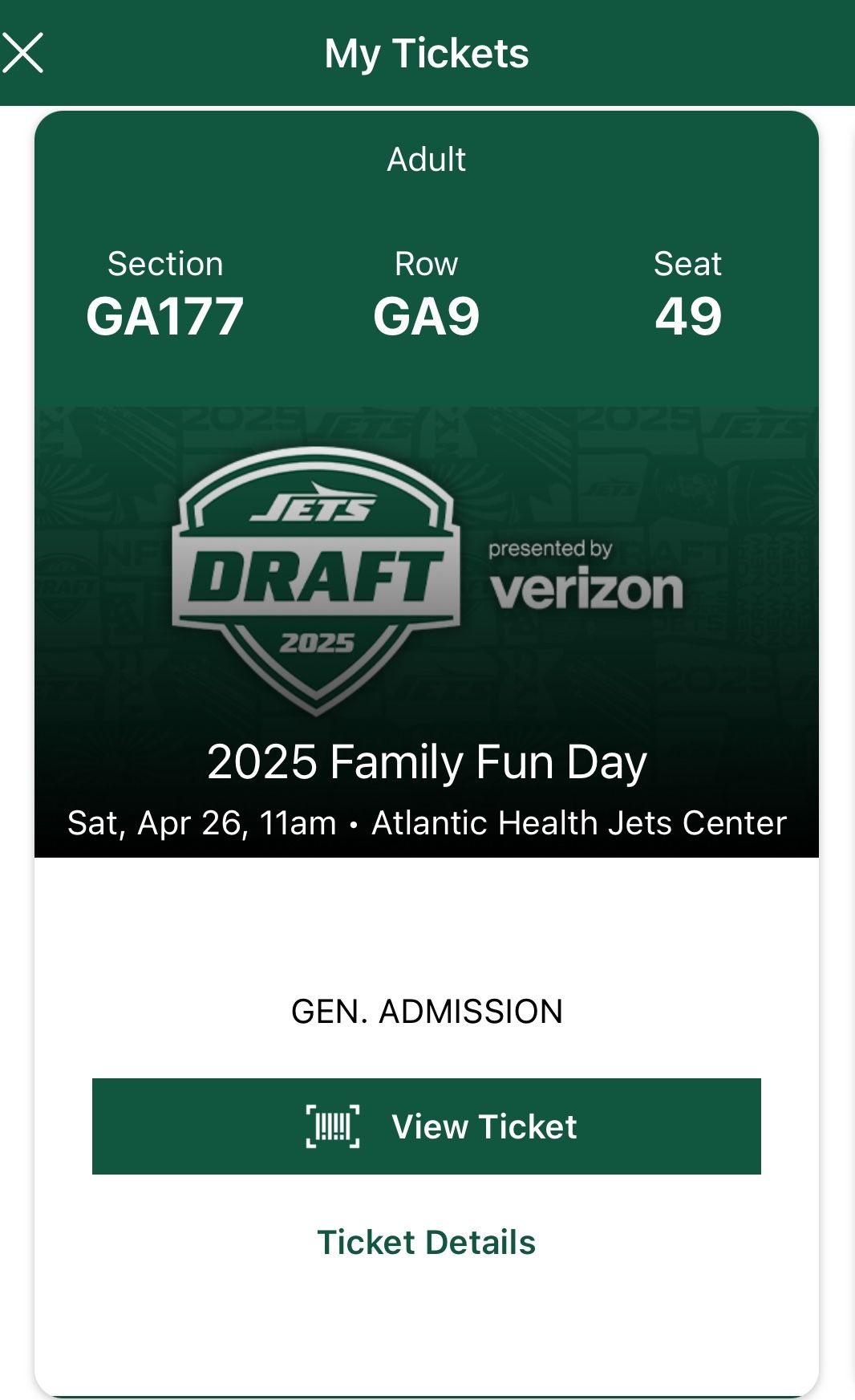 Jets Family Fun Day Tickets