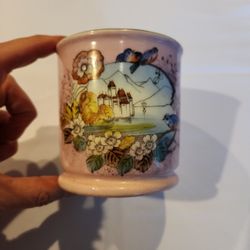 Japanese Kutani Vintage Shaving mug Pink With Birds, Flowers, And A Castle
