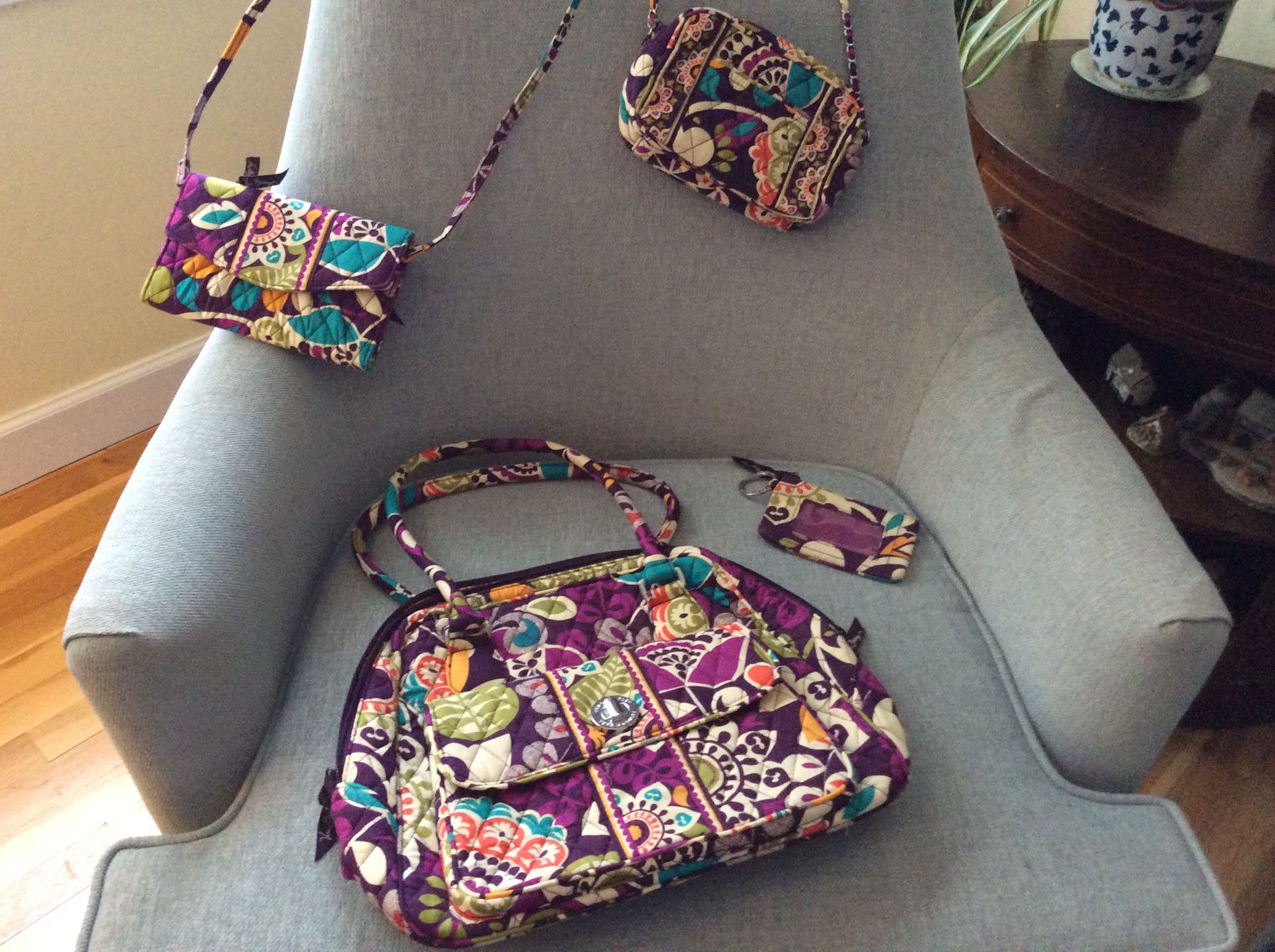 Vera Bradley Large Purse, Crossbody/Wallet, Small Handbag, ID Case - Plum Crazy pattern