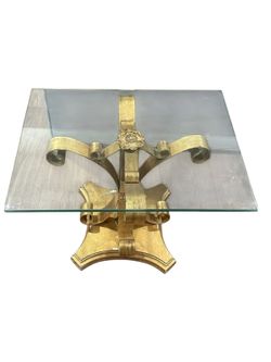 Gold Base Accent/Side Table With Glass Top