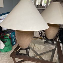 Pair Of ceramic lamps with metal base