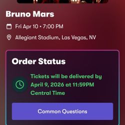 Bruno Mars 1 Ticket For Sale 200$ 