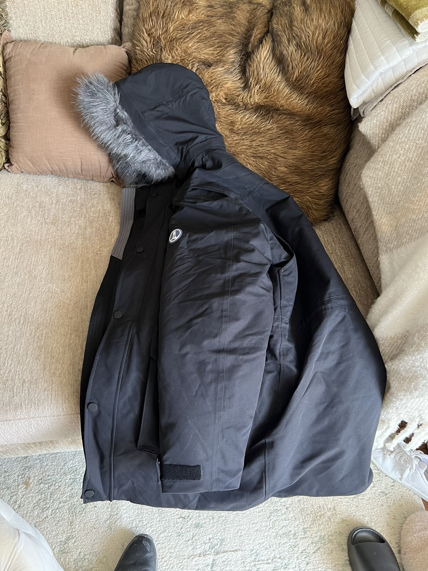 Lands End Outerwear Jacket Fur Hood