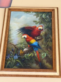 large parrots painting framed 100 new