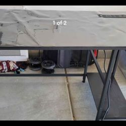 55 Inch Entry Console Desk Black Table With USB And Plug Outlets 